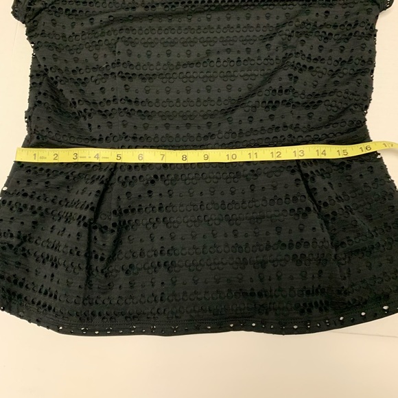 Apt 9 Women's Eyelet Detail Short Sleeve Peplum Flounce Stretch Blouse Black PL - Picture 6 of 8